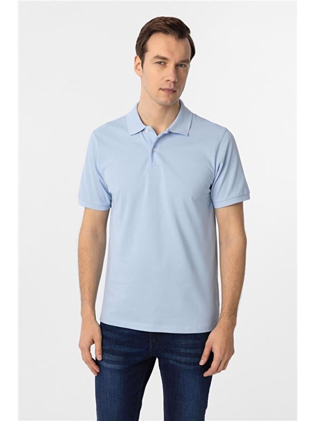 Buz Mavi Regular Armürlü Polo Yaka Tişört-1