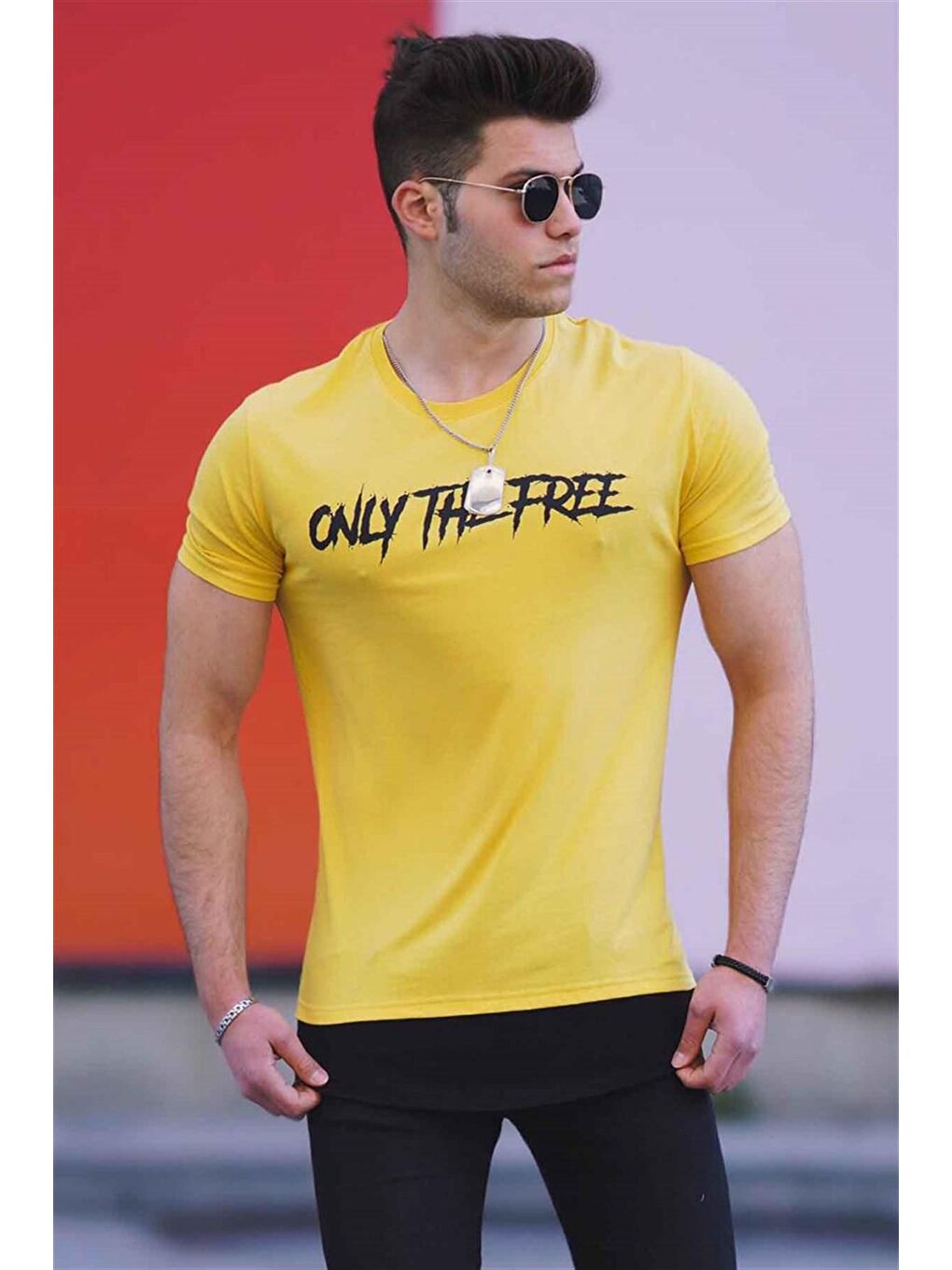 Madmext Sari Sarı Baskılı Erkek Tişört 4597