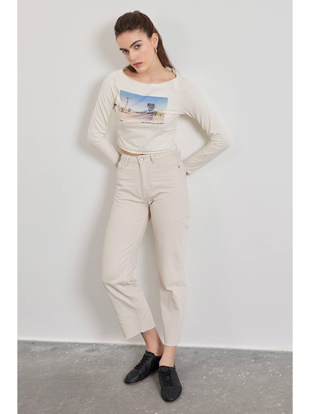 H1975'S Premium Yüksel Bel Jean - Bej