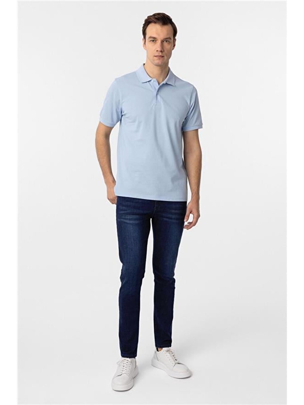 Buz Mavi Regular Armürlü Polo Yaka Tişört-4