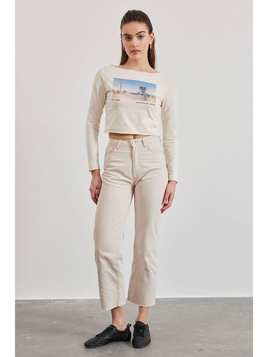 H1975'S Premium Yüksel Bel Jean - Bej-1