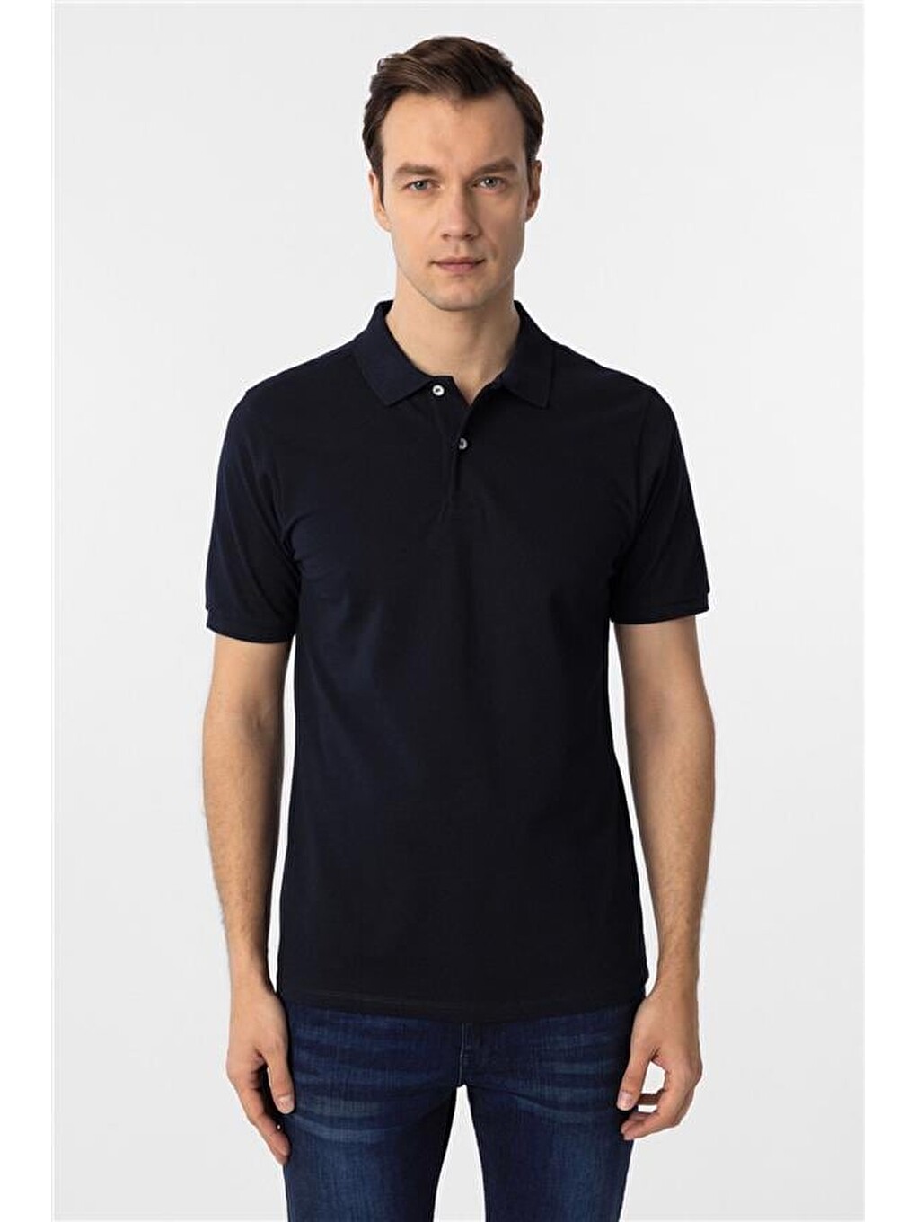Lacivert Regular Armürlü Polo Yaka Tişört