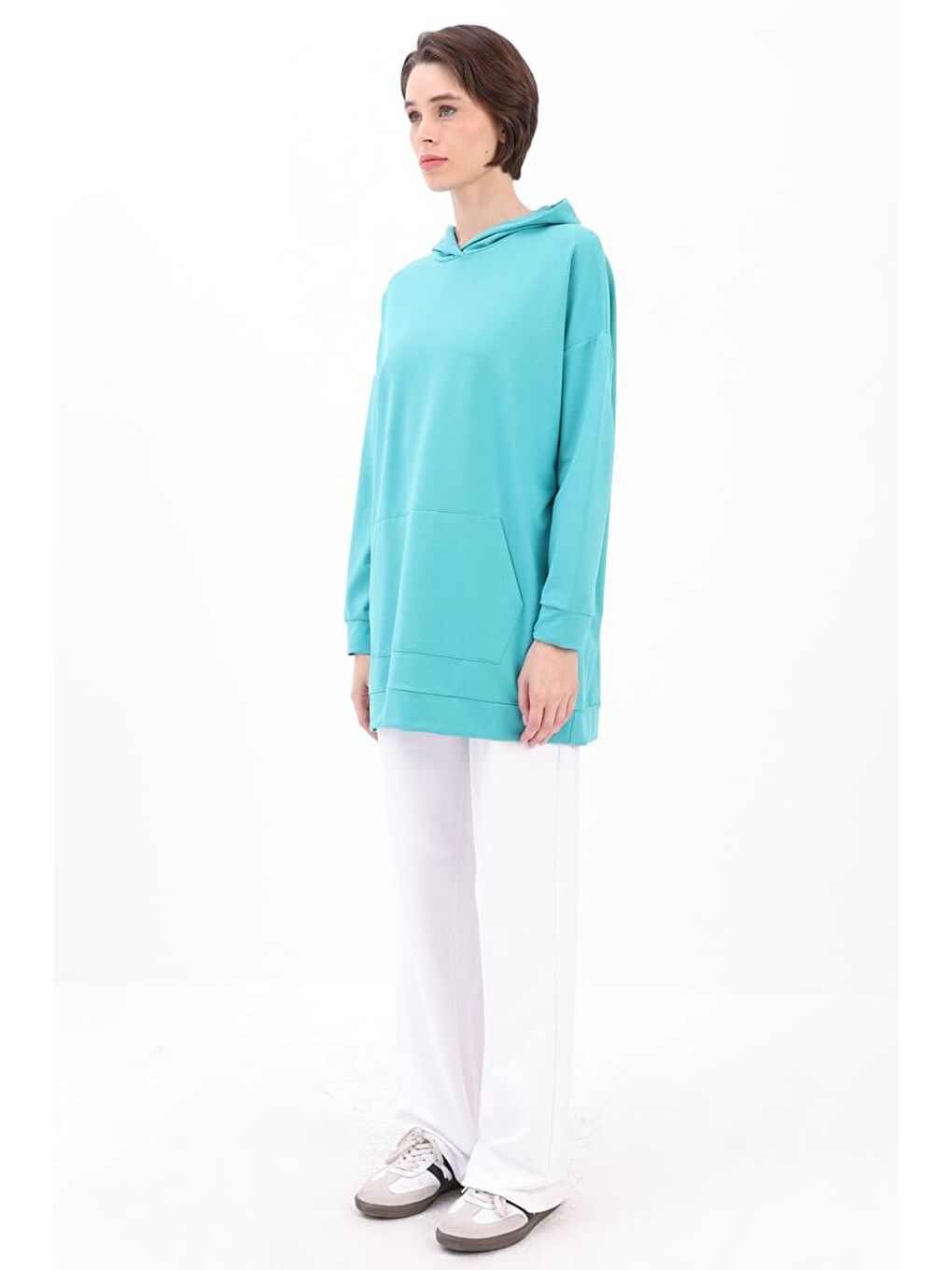 Turkuaz Kapüşonlu Sweat Tunik-2