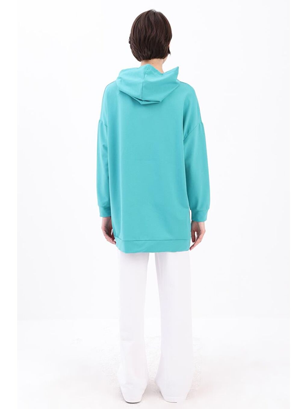 Turkuaz Kapüşonlu Sweat Tunik-3