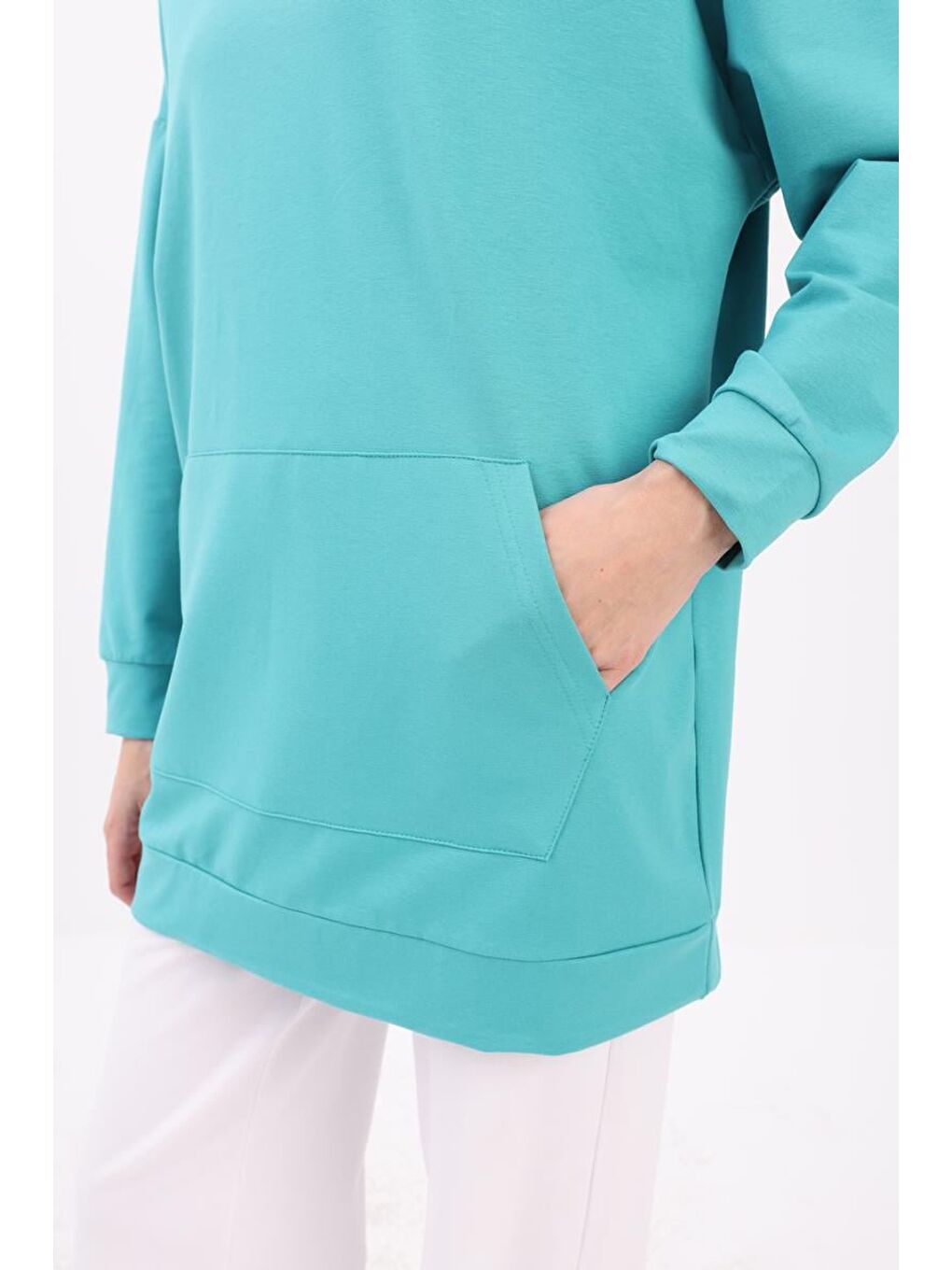 Turkuaz Kapüşonlu Sweat Tunik-4
