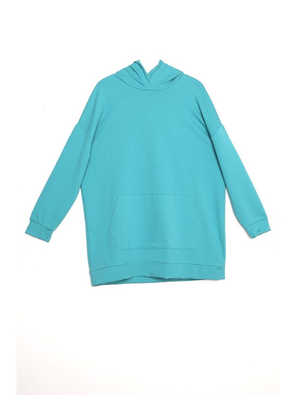 Turkuaz Kapüşonlu Sweat Tunik-5