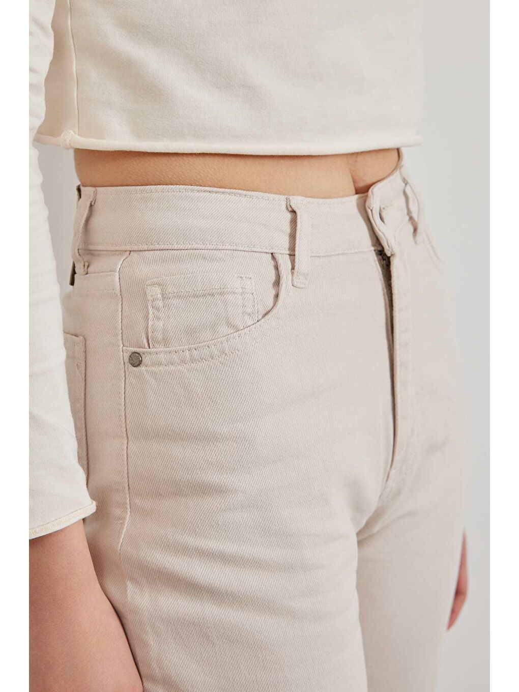 H1975'S Premium Yüksel Bel Jean - Bej-2