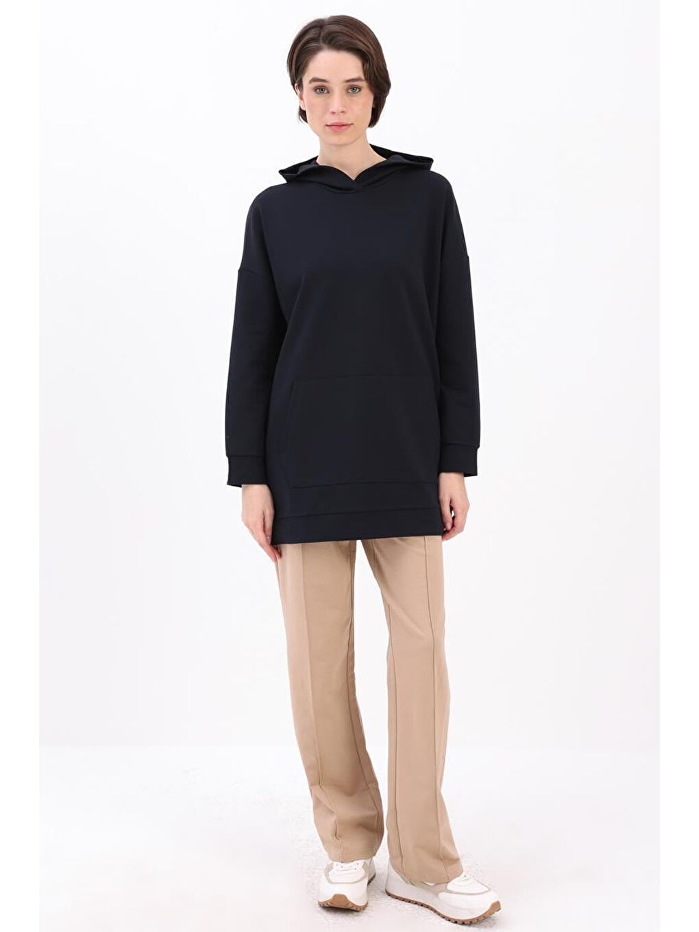 Lacivert Kapüşonlu Sweat Tunik-1