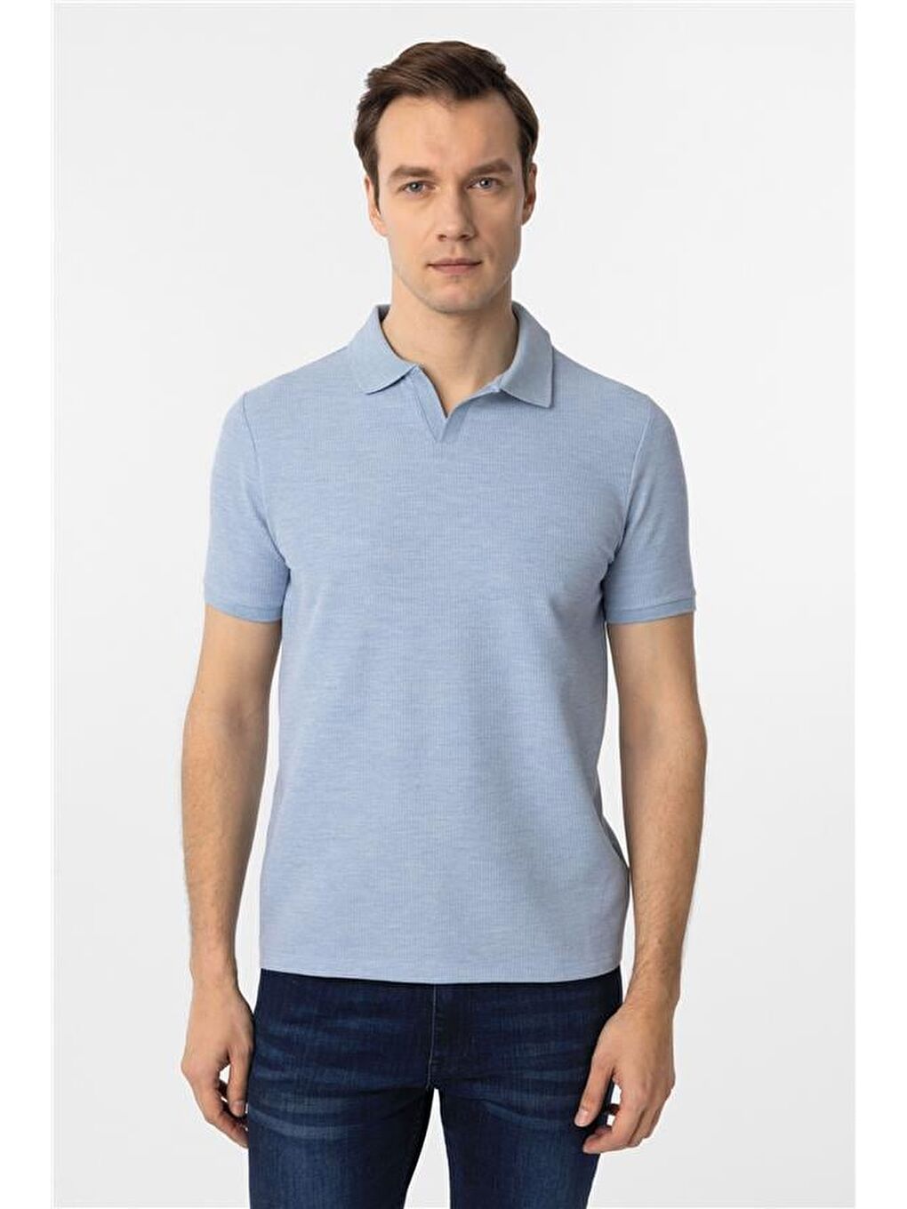 Mavi Slim Armürlü Polo Yaka Tişört