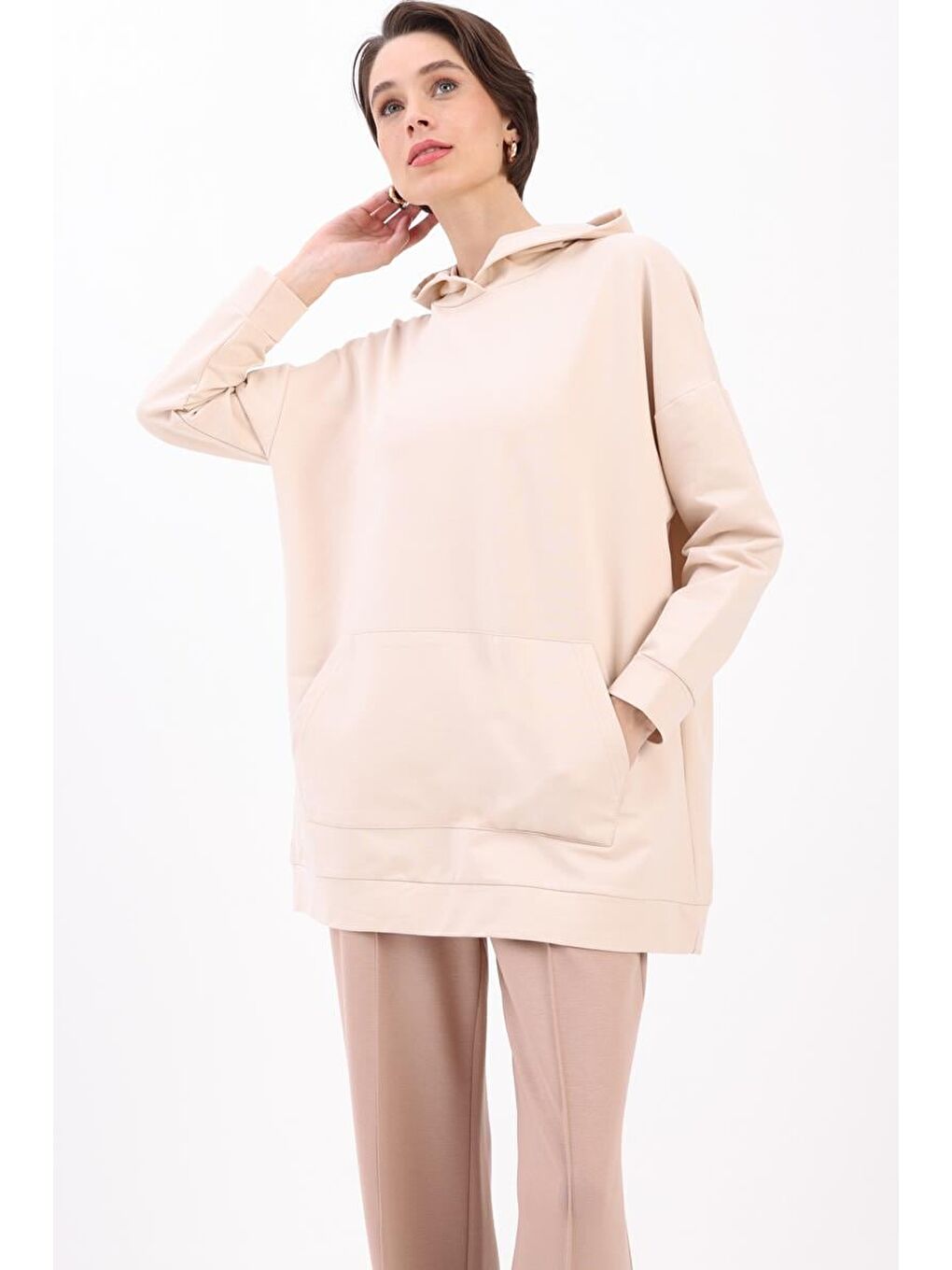 ALLDAY Bej Taş Kapüşonlu Sweat Tunik