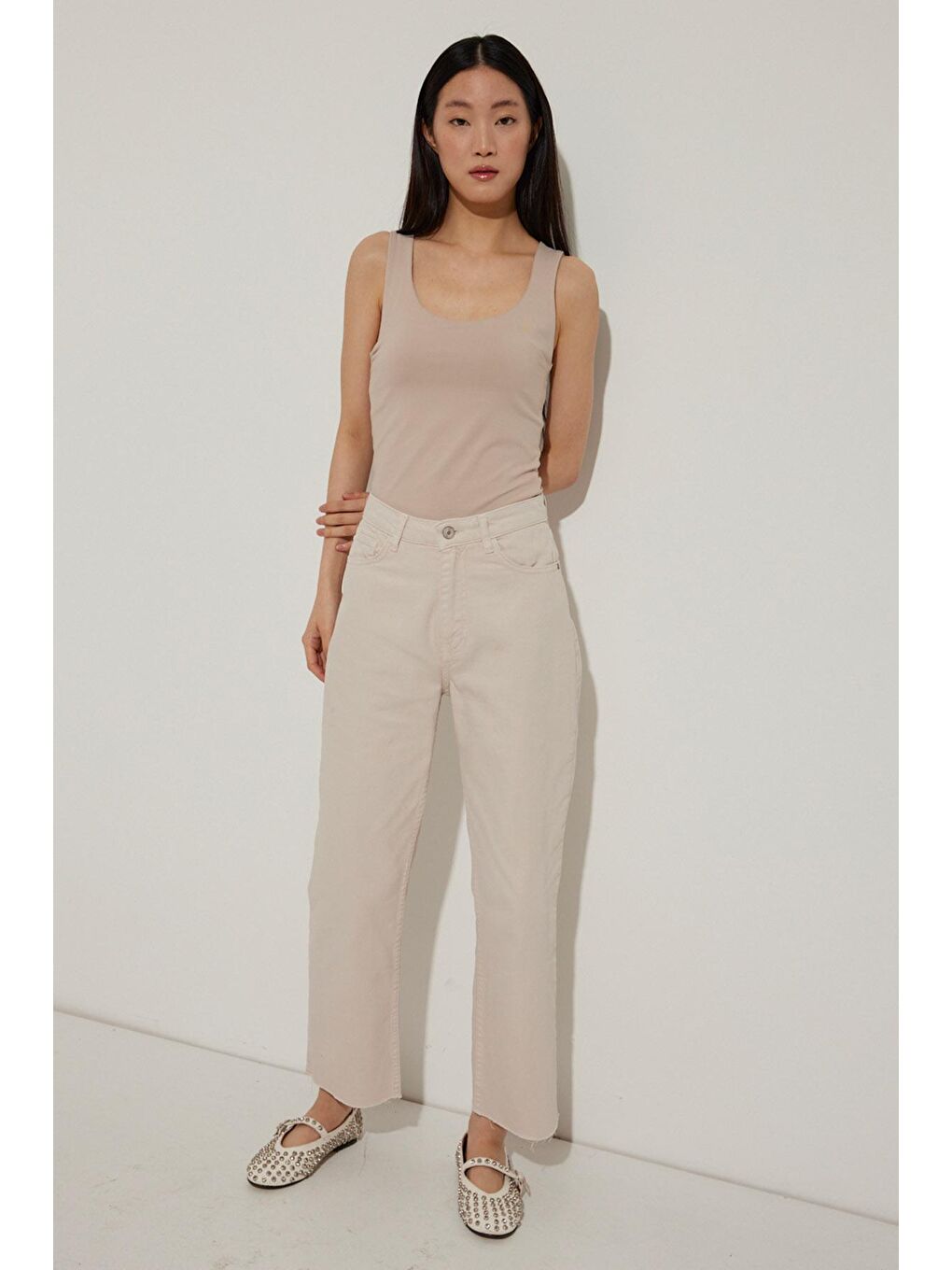 H1975'S Premium Yüksel Bel Jean - Bej-4