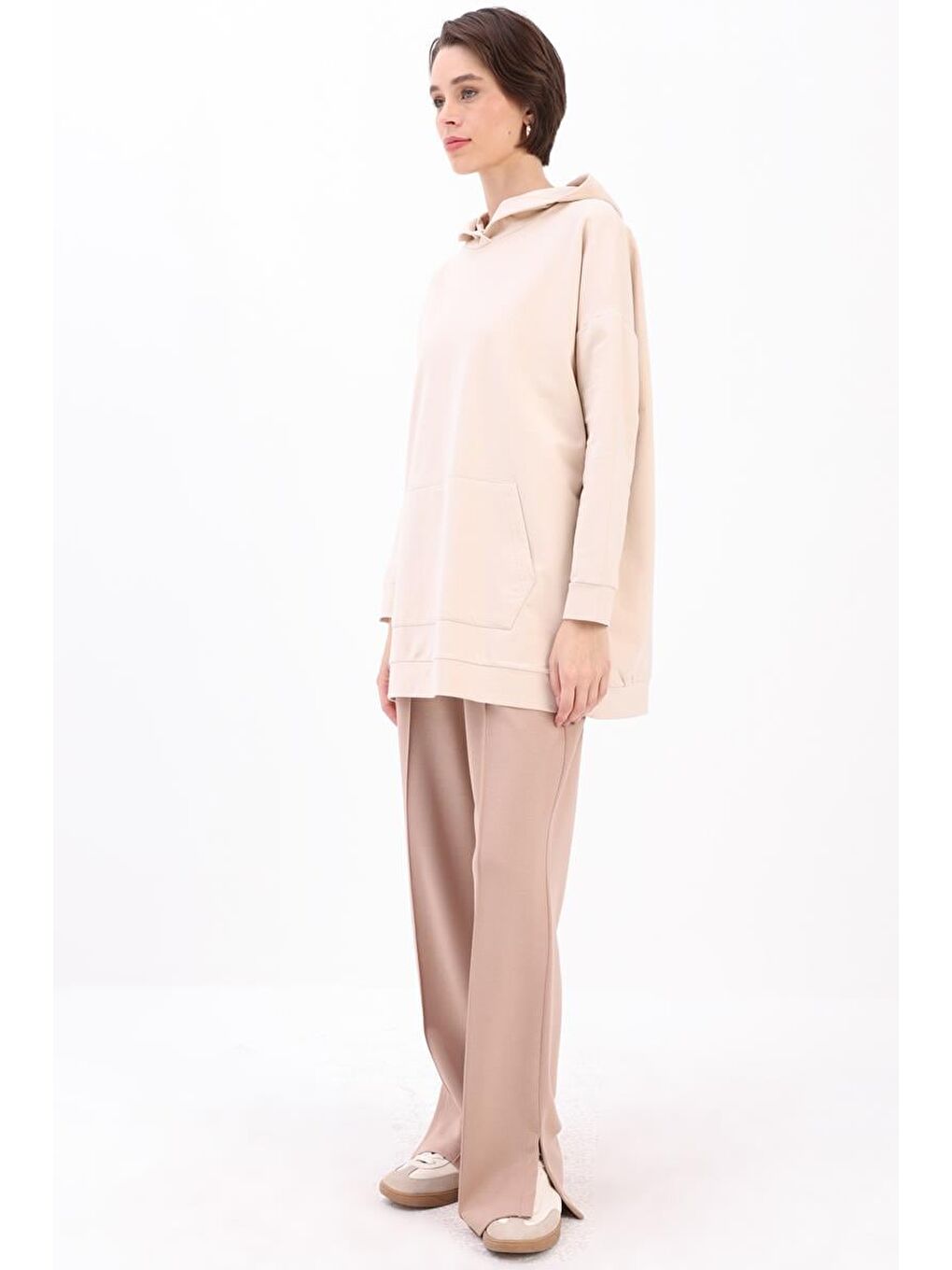 ALLDAY Bej Taş Kapüşonlu Sweat Tunik - 2