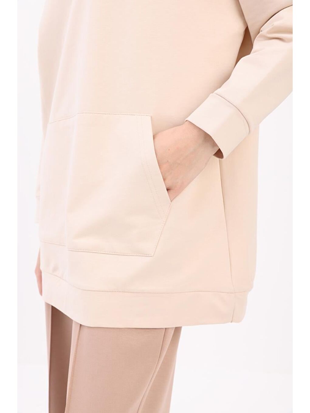 ALLDAY Bej Taş Kapüşonlu Sweat Tunik - 4