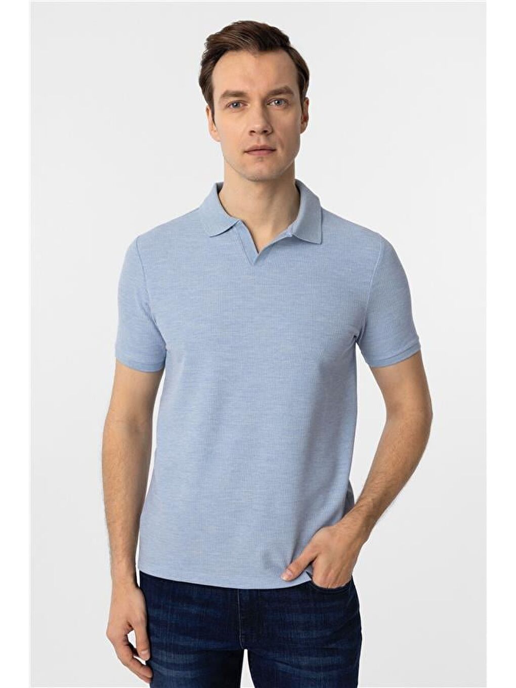 Mavi Slim Armürlü Polo Yaka Tişört-1