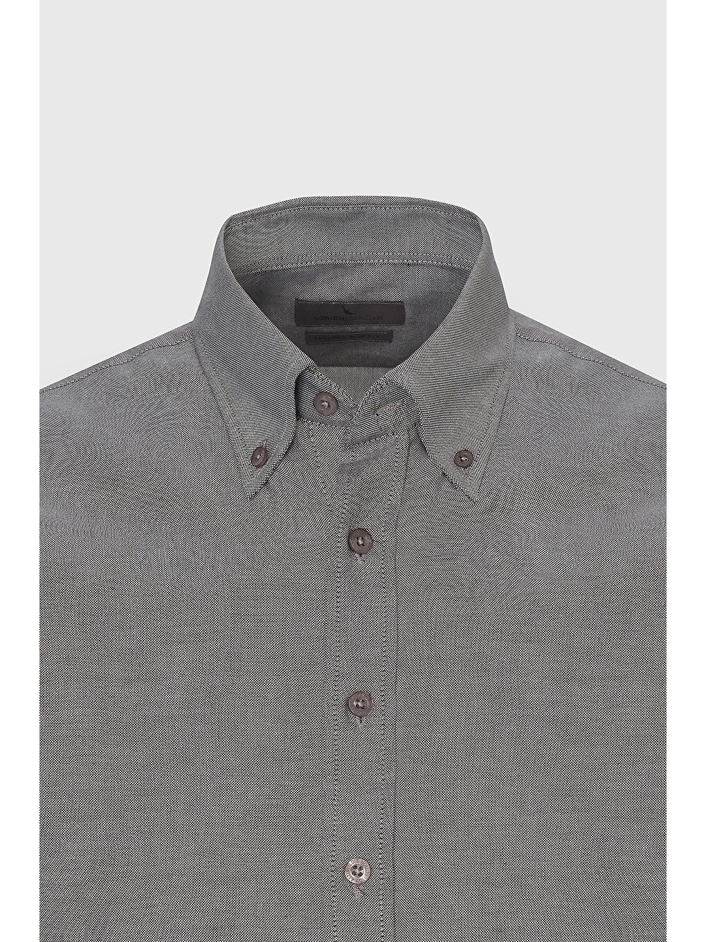 Erkek Gri Slim Fit Dar Kesim Düğmeli Yaka %100 Pamuk Oxford Gömlek-6