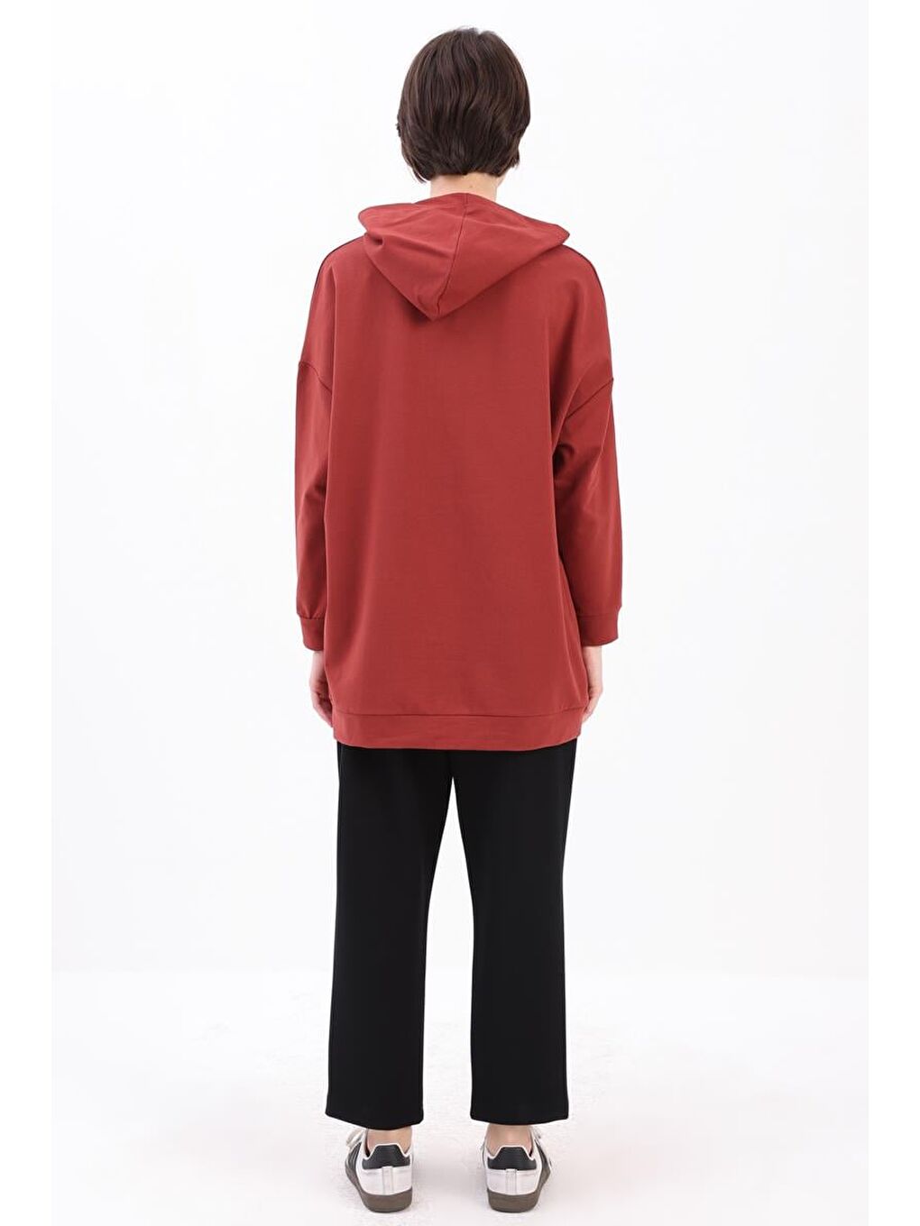 Kahverengi Kiremit Kapüşonlu Sweat Tunik-3
