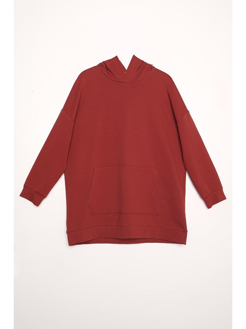 Kahverengi Kiremit Kapüşonlu Sweat Tunik-5