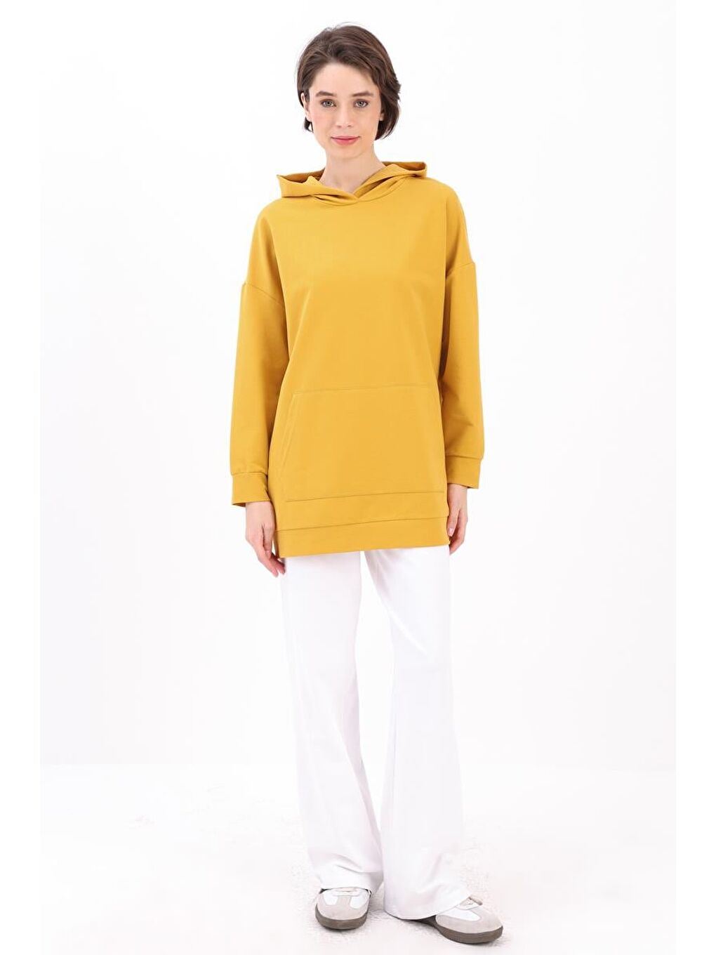 ALLDAY Sari Sarı Kapüşonlu Sweat Tunik - 1