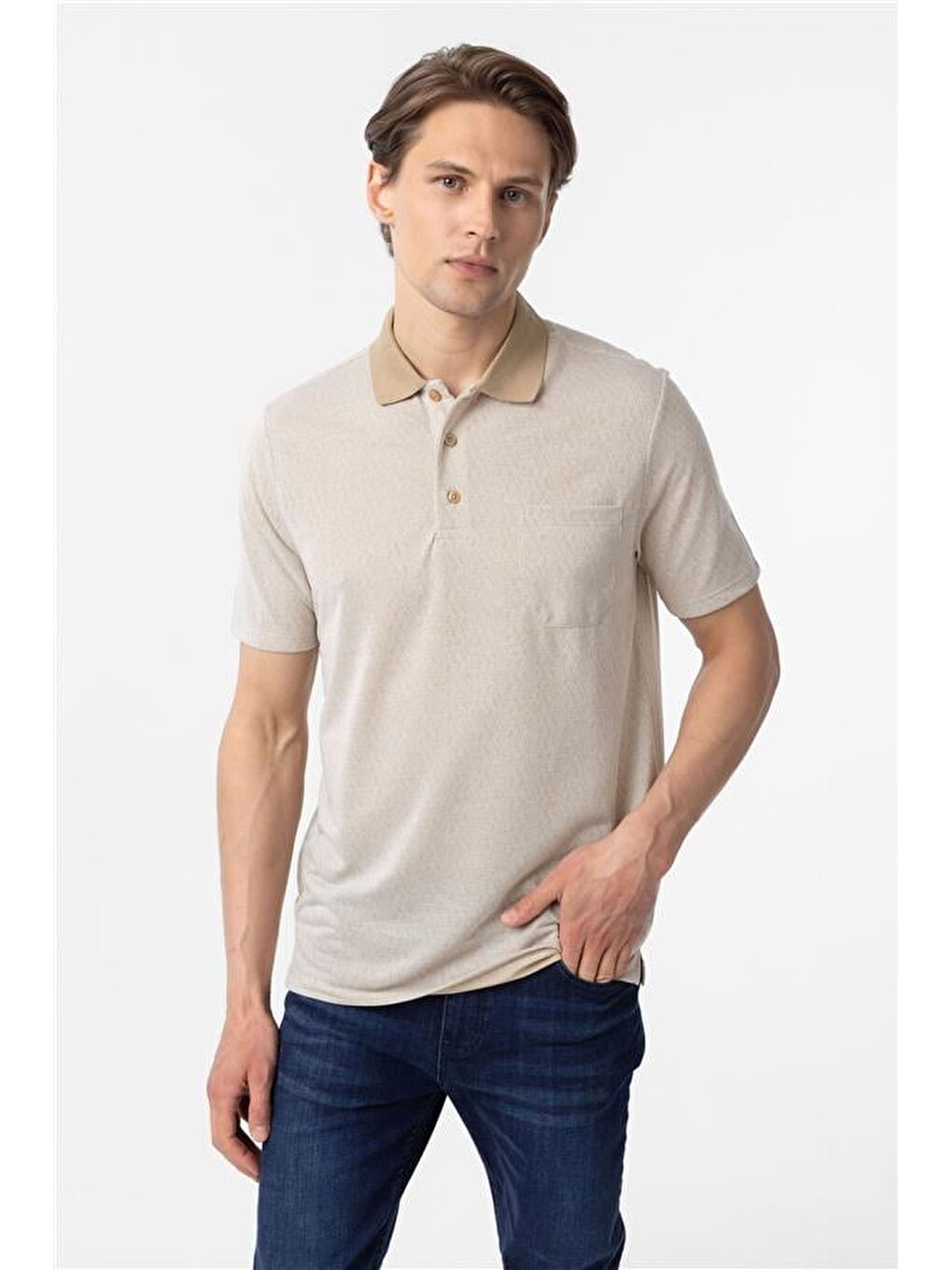 Bej Regular Armürlü Polo Yaka Tişört