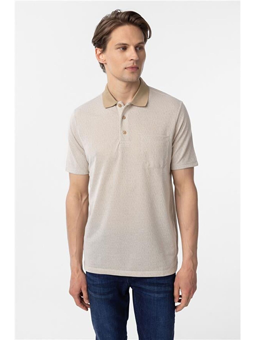 Bej Regular Armürlü Polo Yaka Tişört-1