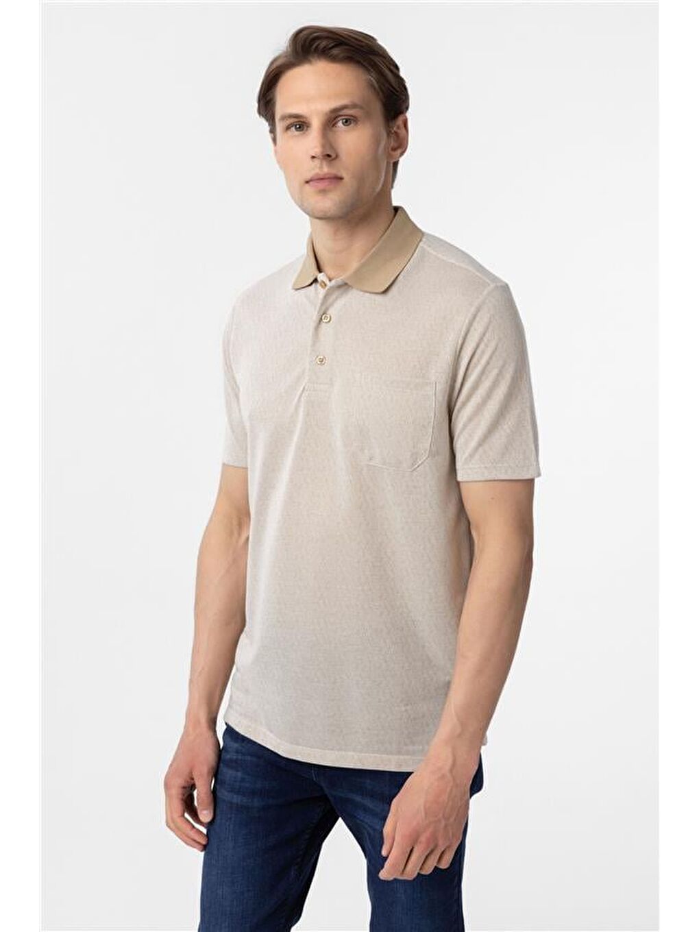 Bej Regular Armürlü Polo Yaka Tişört-2