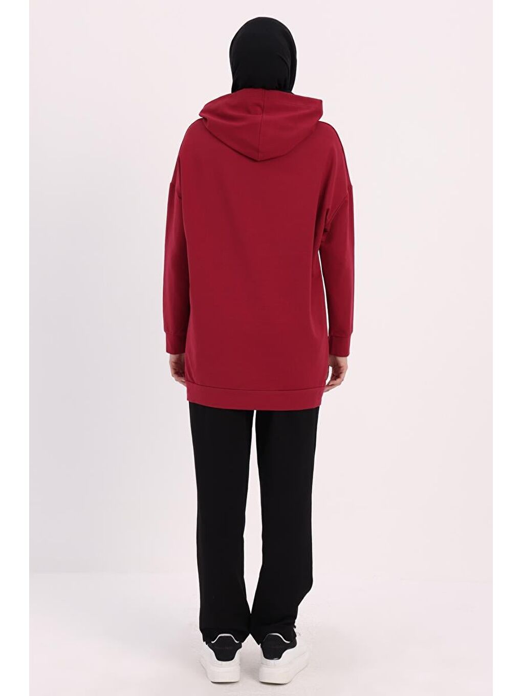 Bordo Kapüşonlu Sweat Tunik-3