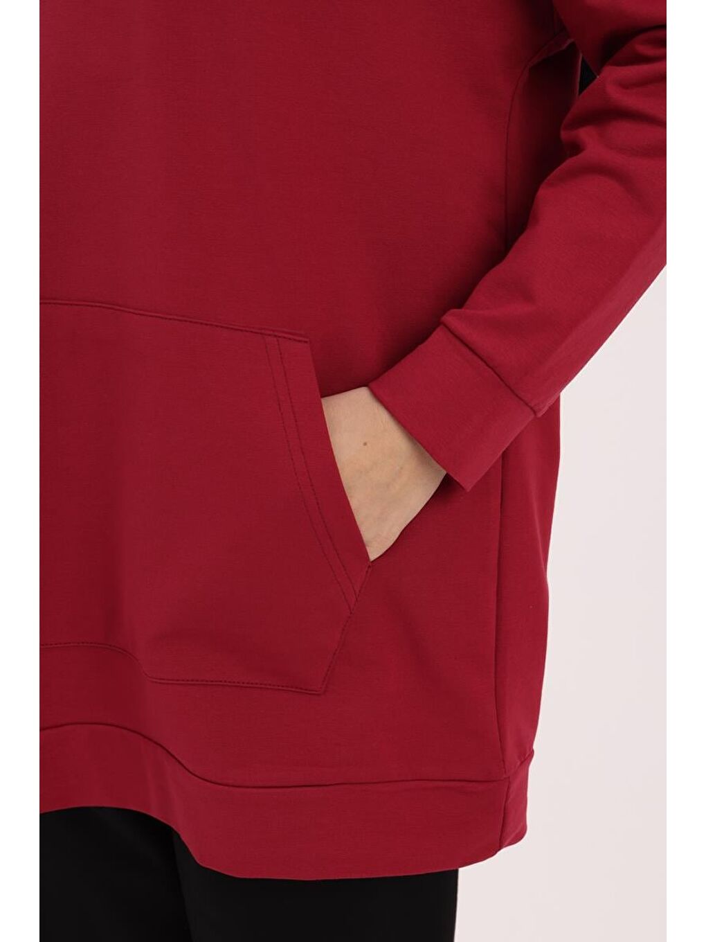 Bordo Kapüşonlu Sweat Tunik-4