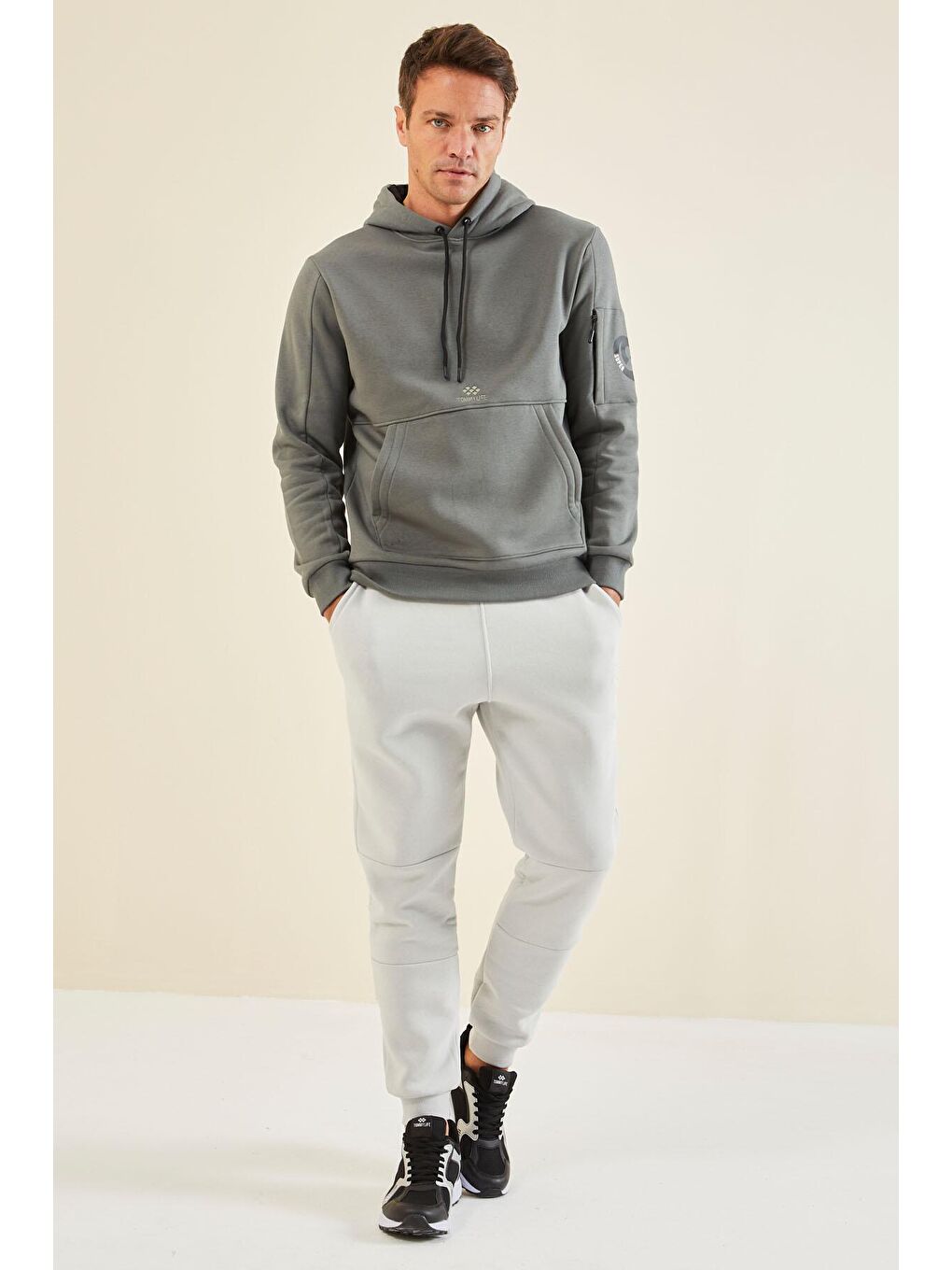 Haki Rahat Form Erkek Kapüşonlu Sweatshirt - 88298-3