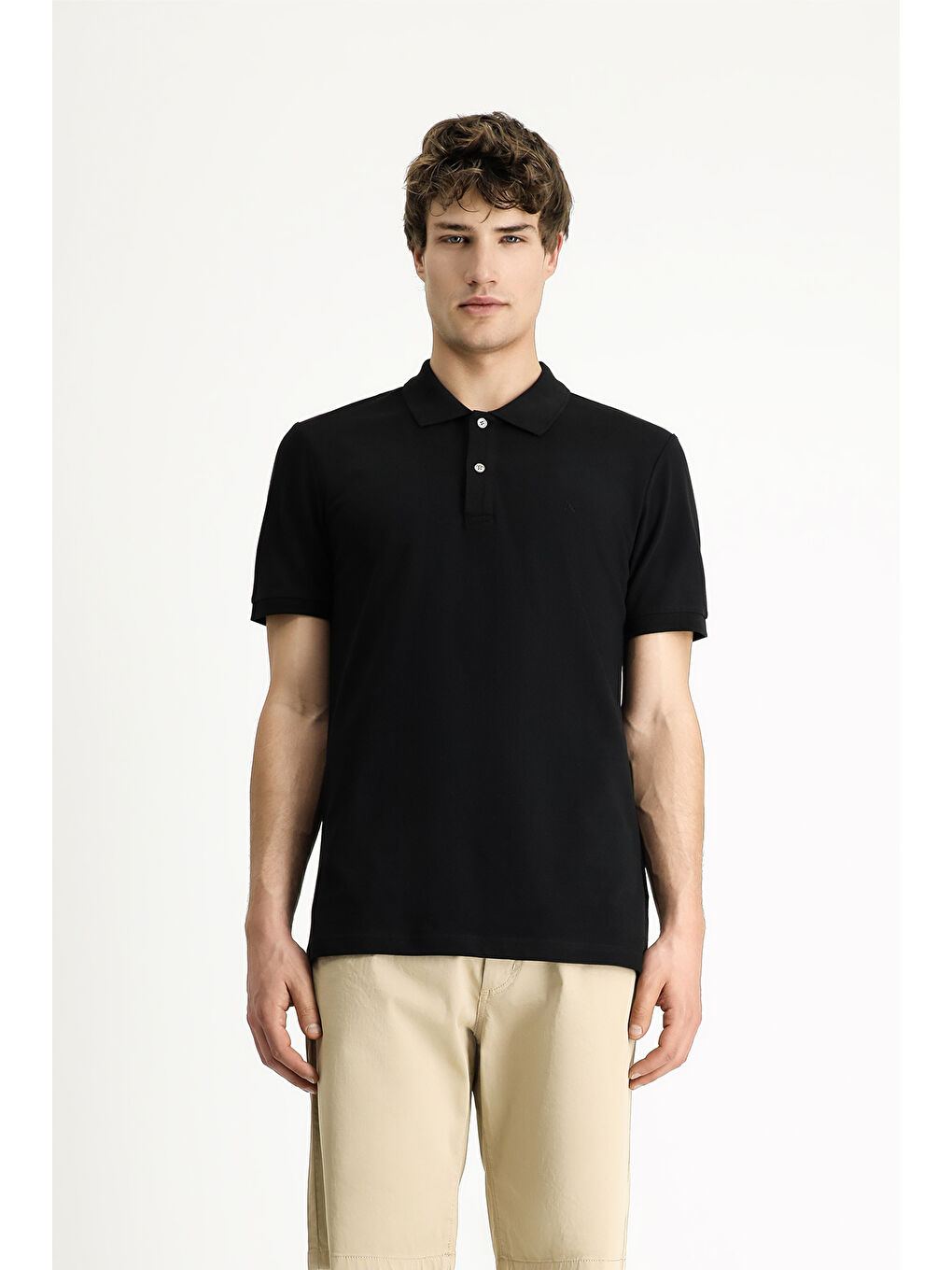 Siyah Polo Yaka Slim Fit Dar Kesim Nakışlı Pamuk %100 Pamuk Tişört-2