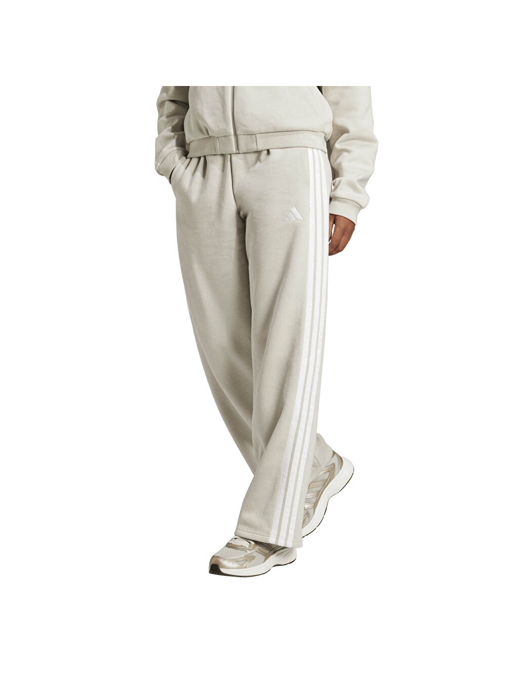 Essentials 3-Stripes Open-Hem Flee Kadın Gri Eşofman Altı