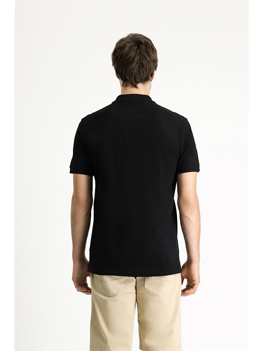 Siyah Polo Yaka Slim Fit Dar Kesim Nakışlı Pamuk %100 Pamuk Tişört-3