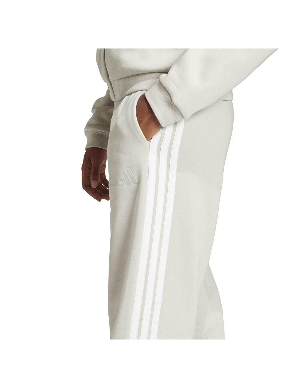 Essentials 3-Stripes Open-Hem Flee Kadın Gri Eşofman Altı-2