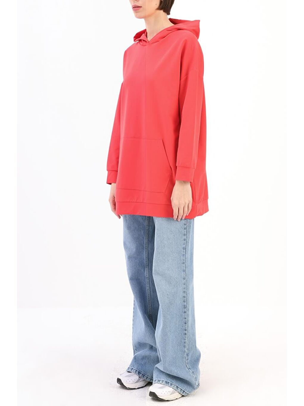 Kırmızı Nar Çiçeği Kapüşonlu Sweat Tunik-2