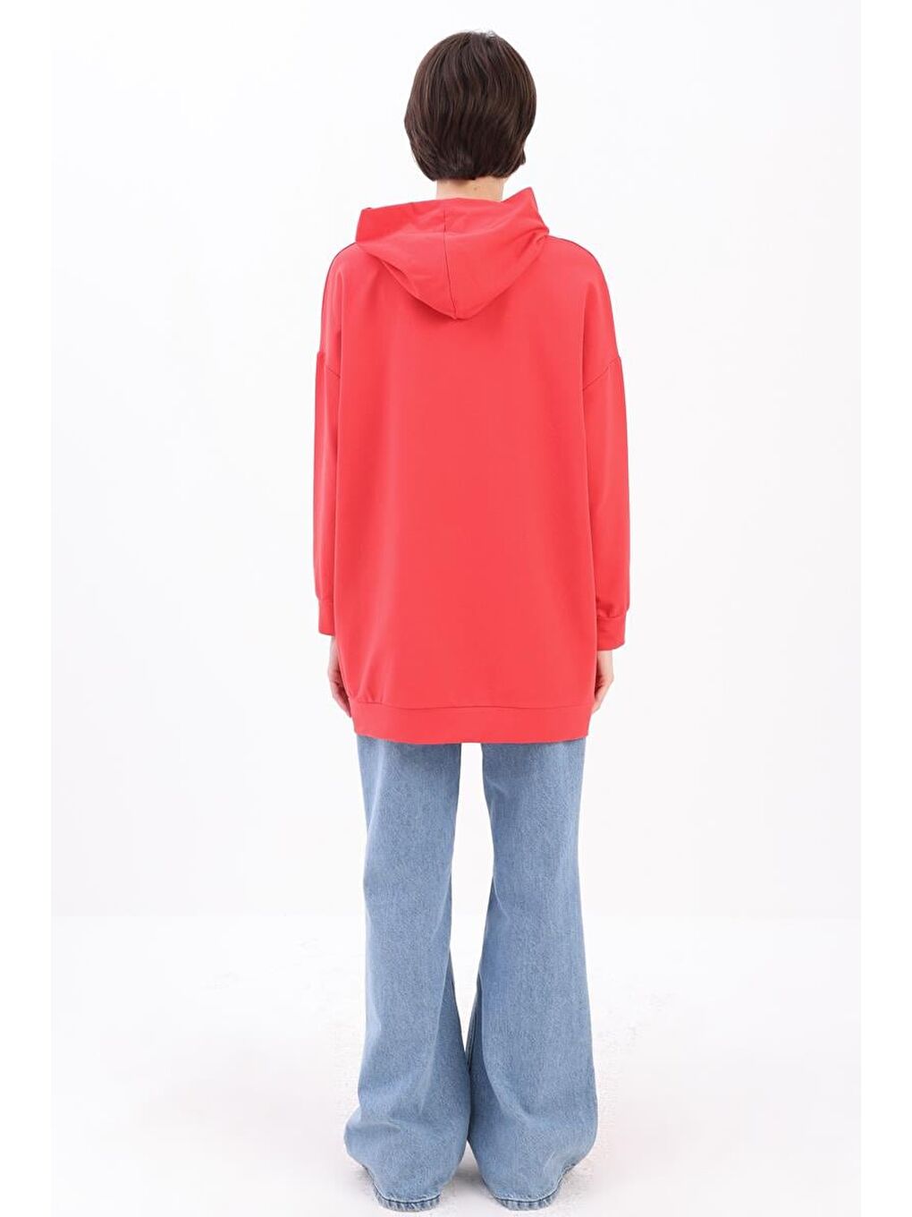 Kırmızı Nar Çiçeği Kapüşonlu Sweat Tunik-3