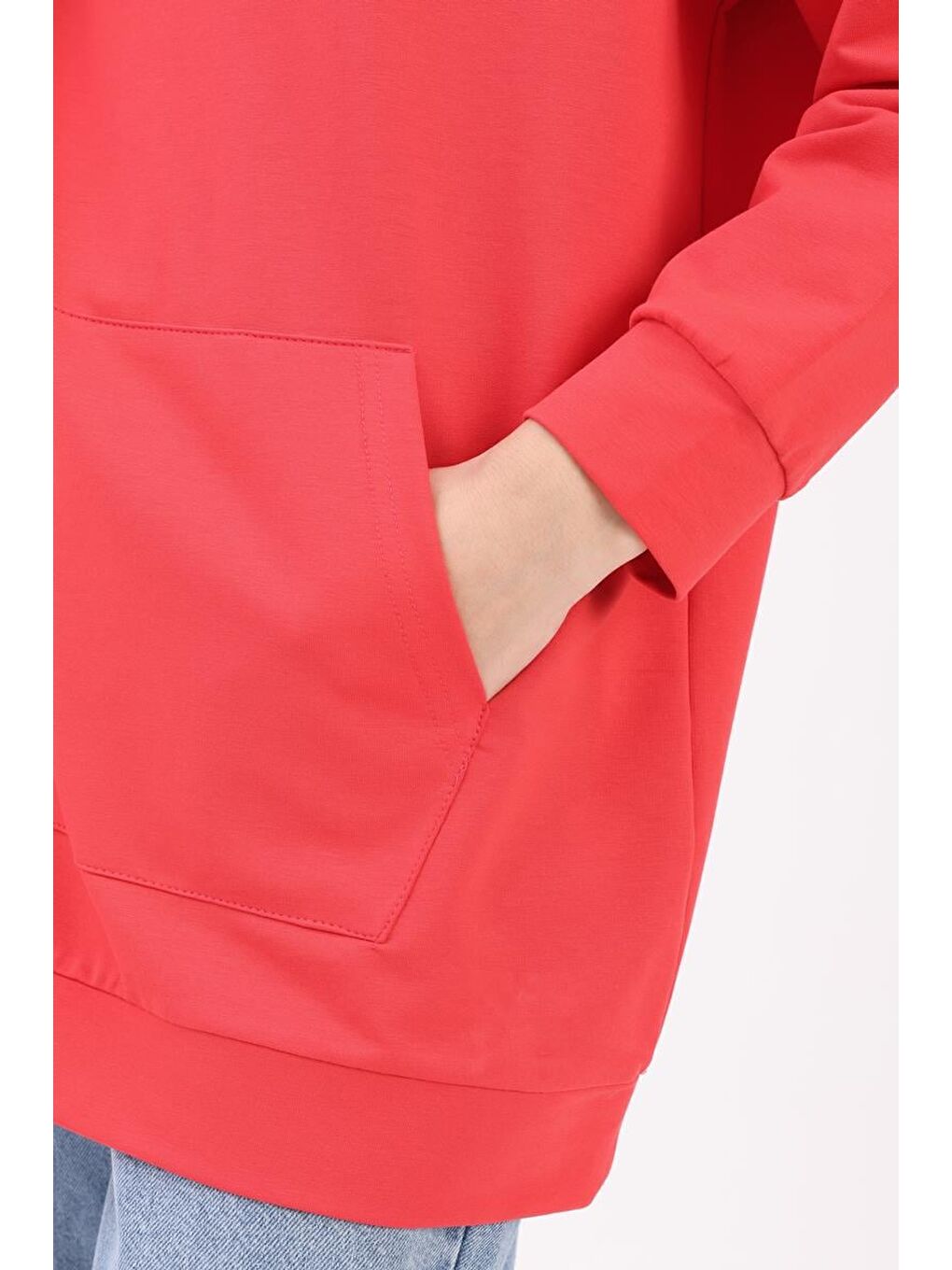 Kırmızı Nar Çiçeği Kapüşonlu Sweat Tunik-4