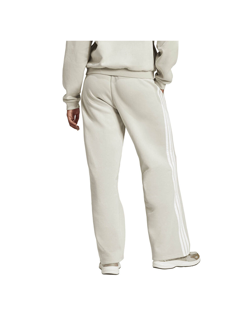 Essentials 3-Stripes Open-Hem Flee Kadın Gri Eşofman Altı-4