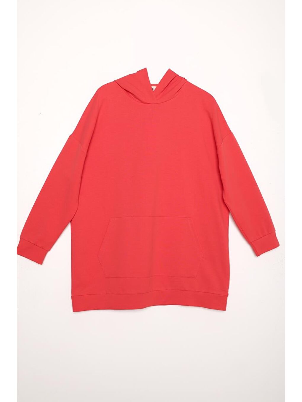 Kırmızı Nar Çiçeği Kapüşonlu Sweat Tunik-5