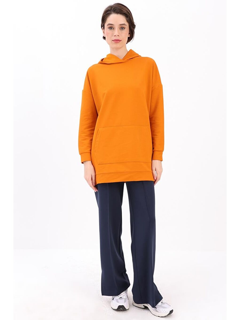 Turuncu Kapüşonlu Sweat Tunik-1