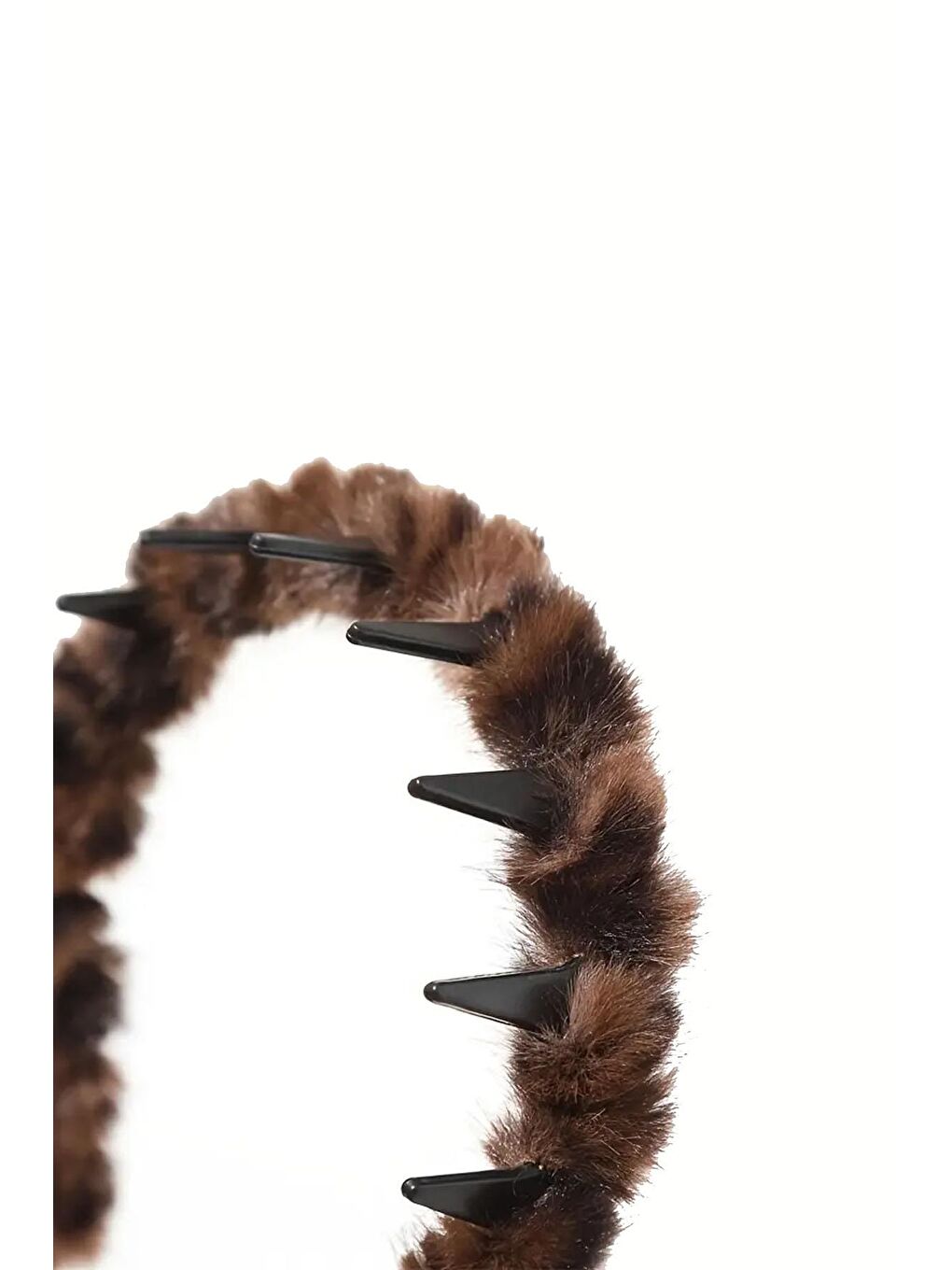 Kahverengi Yumuşak Kürklü Dekorlu Geçmeli Taç-1