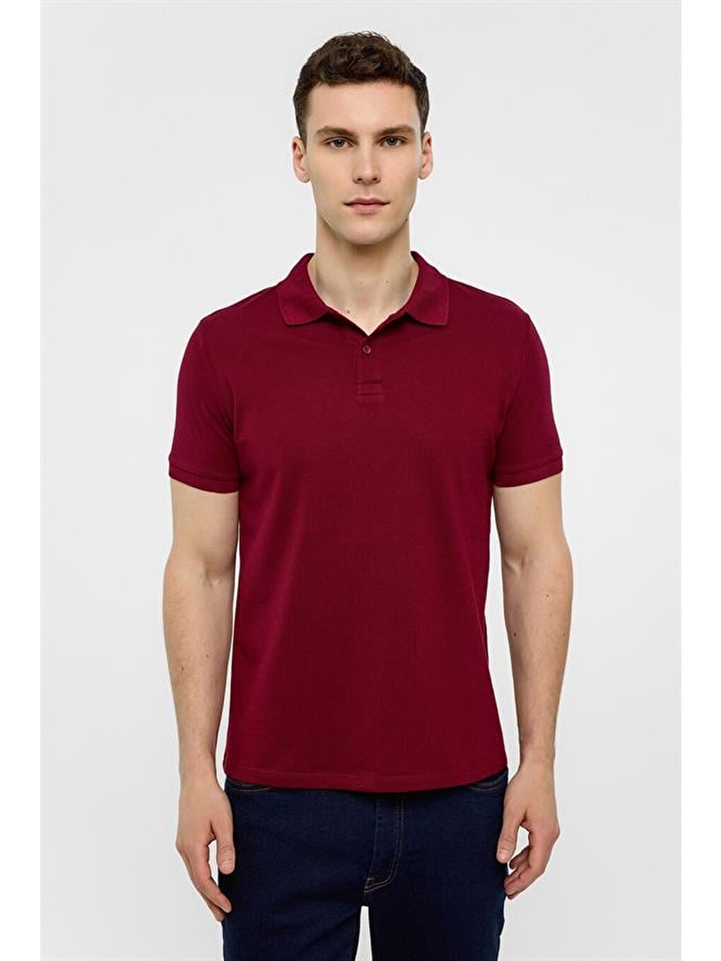 Koyu Bordo Slim Düz Polo Yaka Tişört
