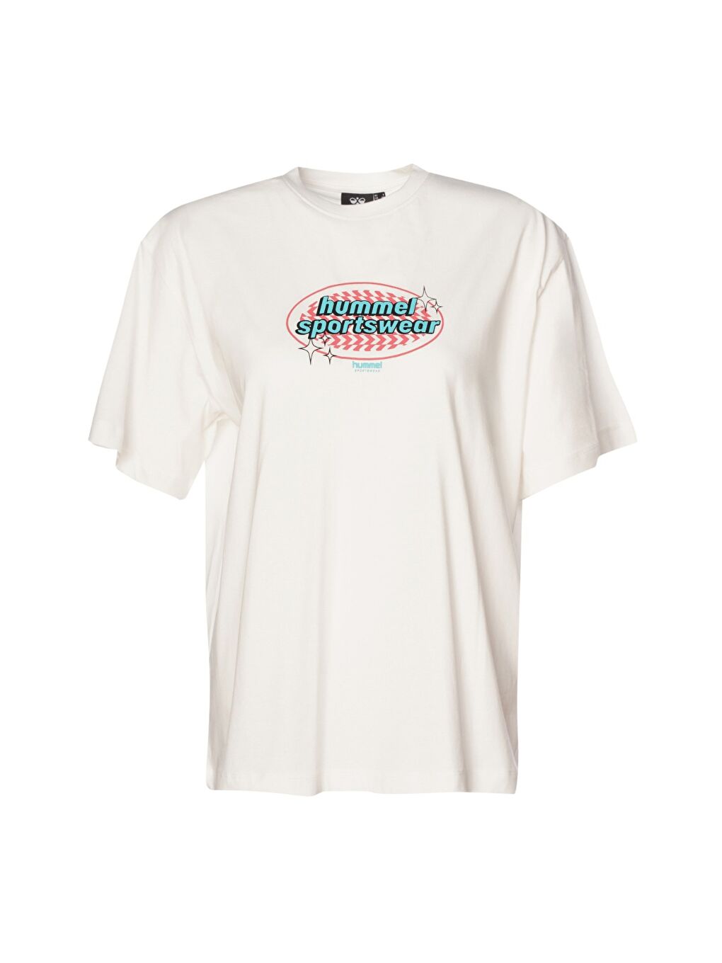 Patez Oversize Kadın Beyaz Yuvarlak Yaka Tişört-1