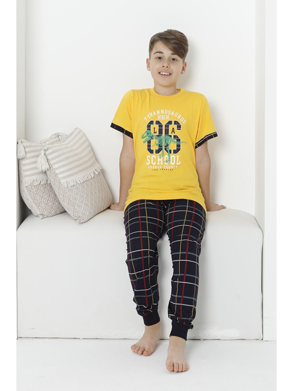 Kapi Kids Sarı Erkek Çocuk Yazı Baskılı Pijama Takımı Mnx 5073-74