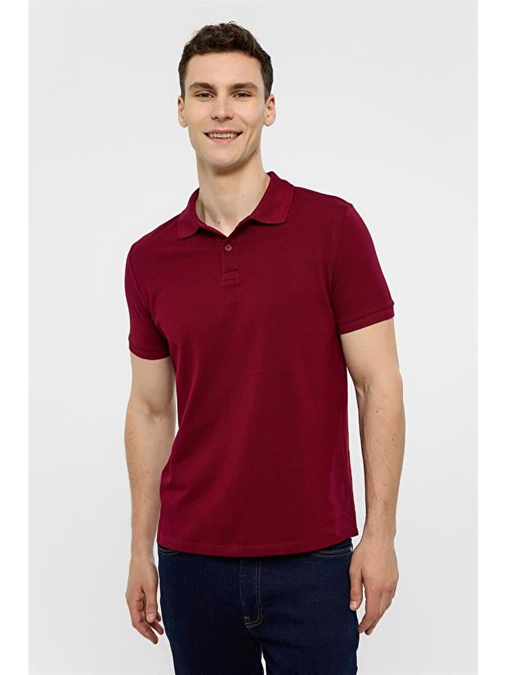 Koyu Bordo Slim Düz Polo Yaka Tişört-1