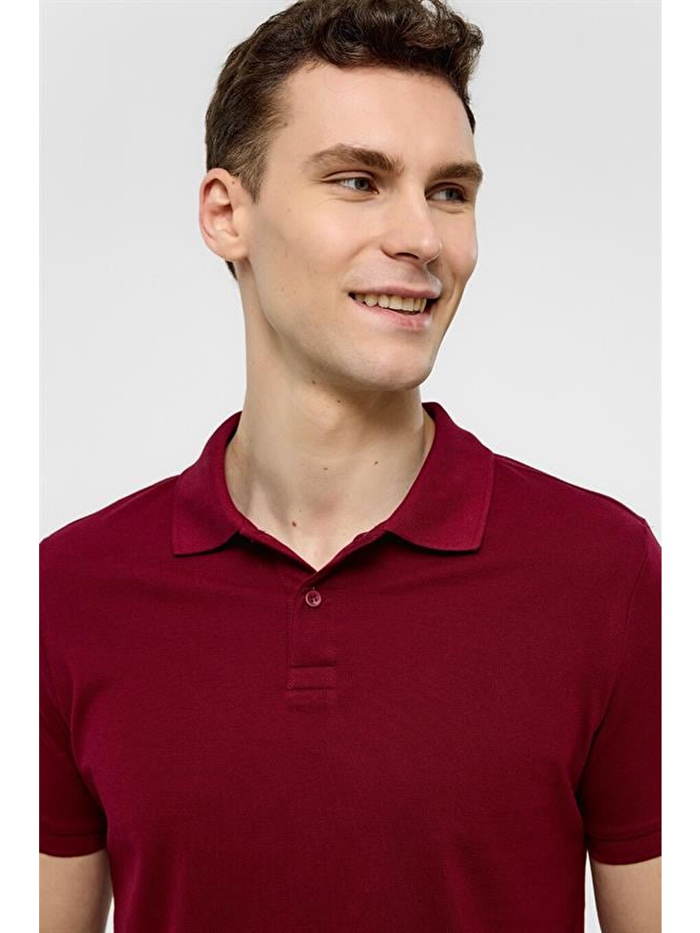 Koyu Bordo Slim Düz Polo Yaka Tişört-2
