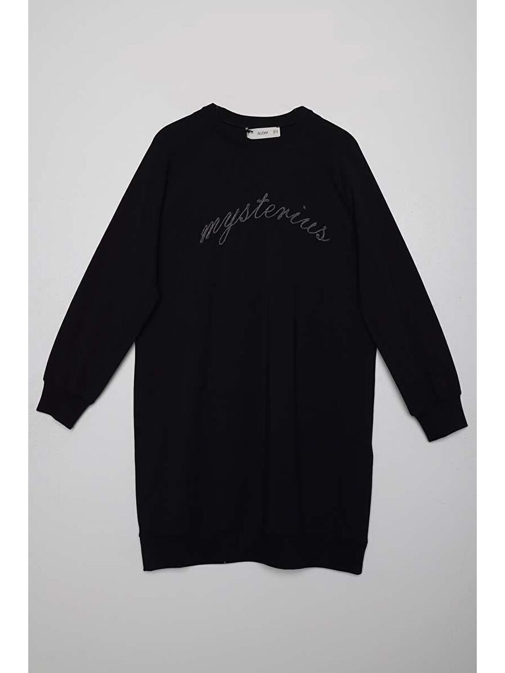 Siyah-Pamuklu Reglan Kol Zincir Nakışlı Sweat Tunik-6