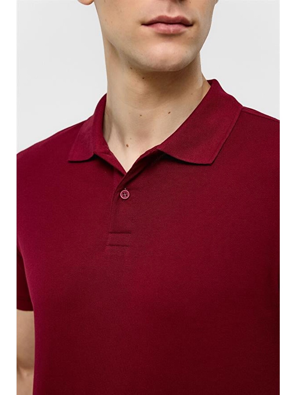 Koyu Bordo Slim Düz Polo Yaka Tişört-3