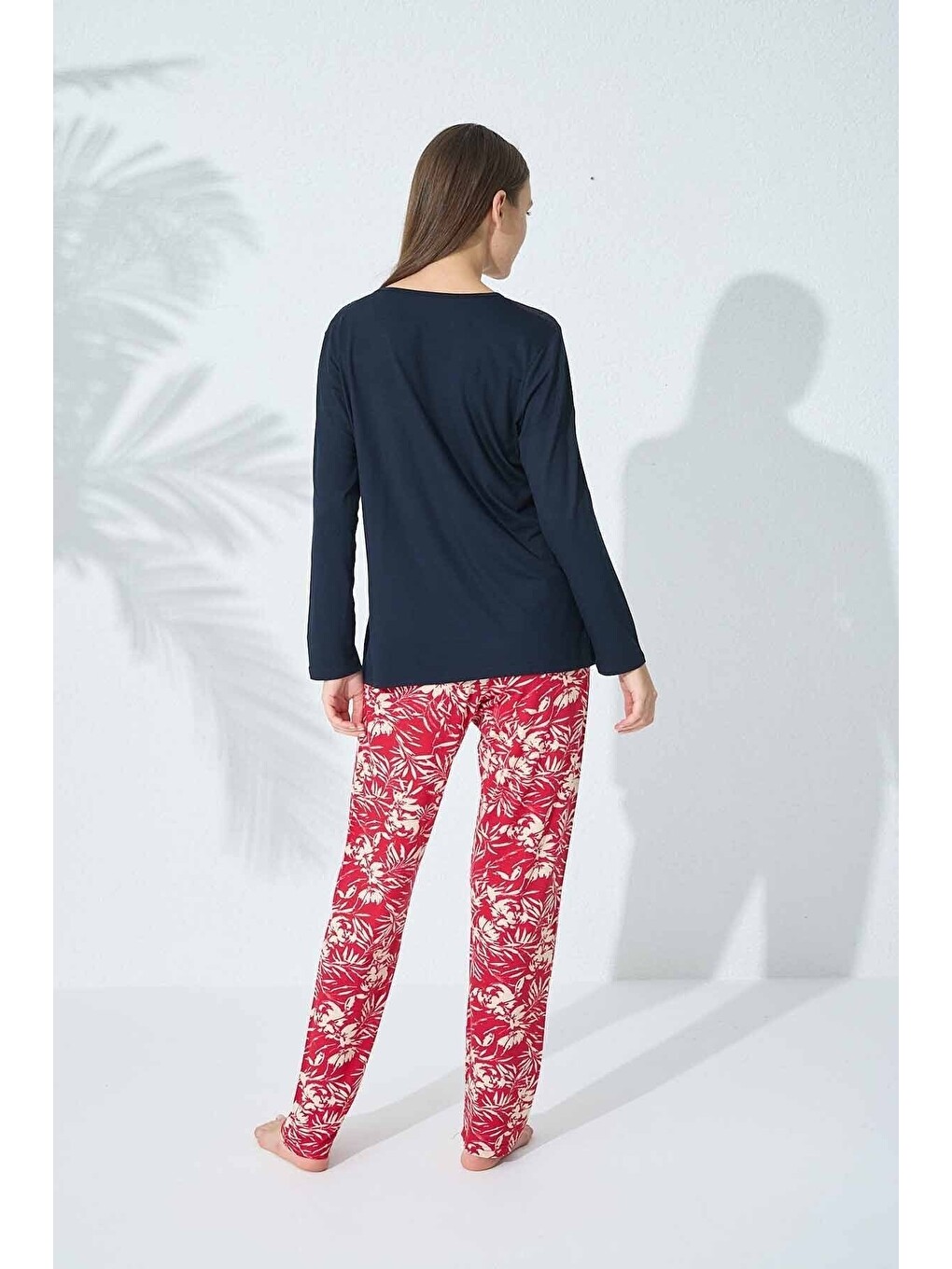 Lacivert Dantel Detaylı Viskon Pijama Takım-3