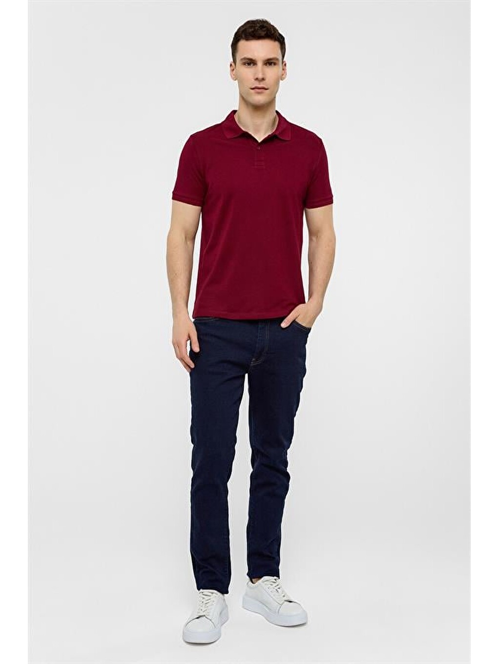 Koyu Bordo Slim Düz Polo Yaka Tişört-4
