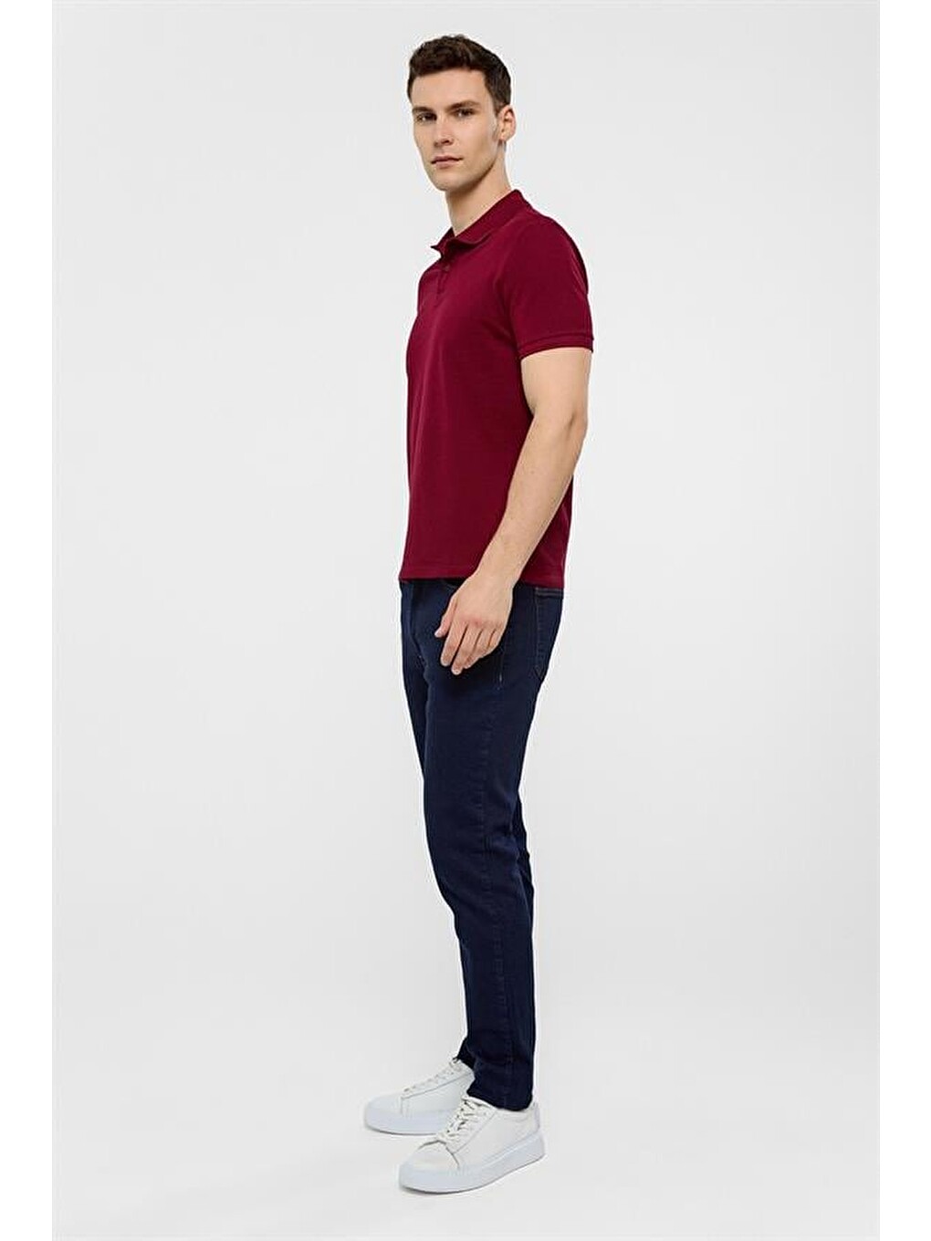 Koyu Bordo Slim Düz Polo Yaka Tişört-5