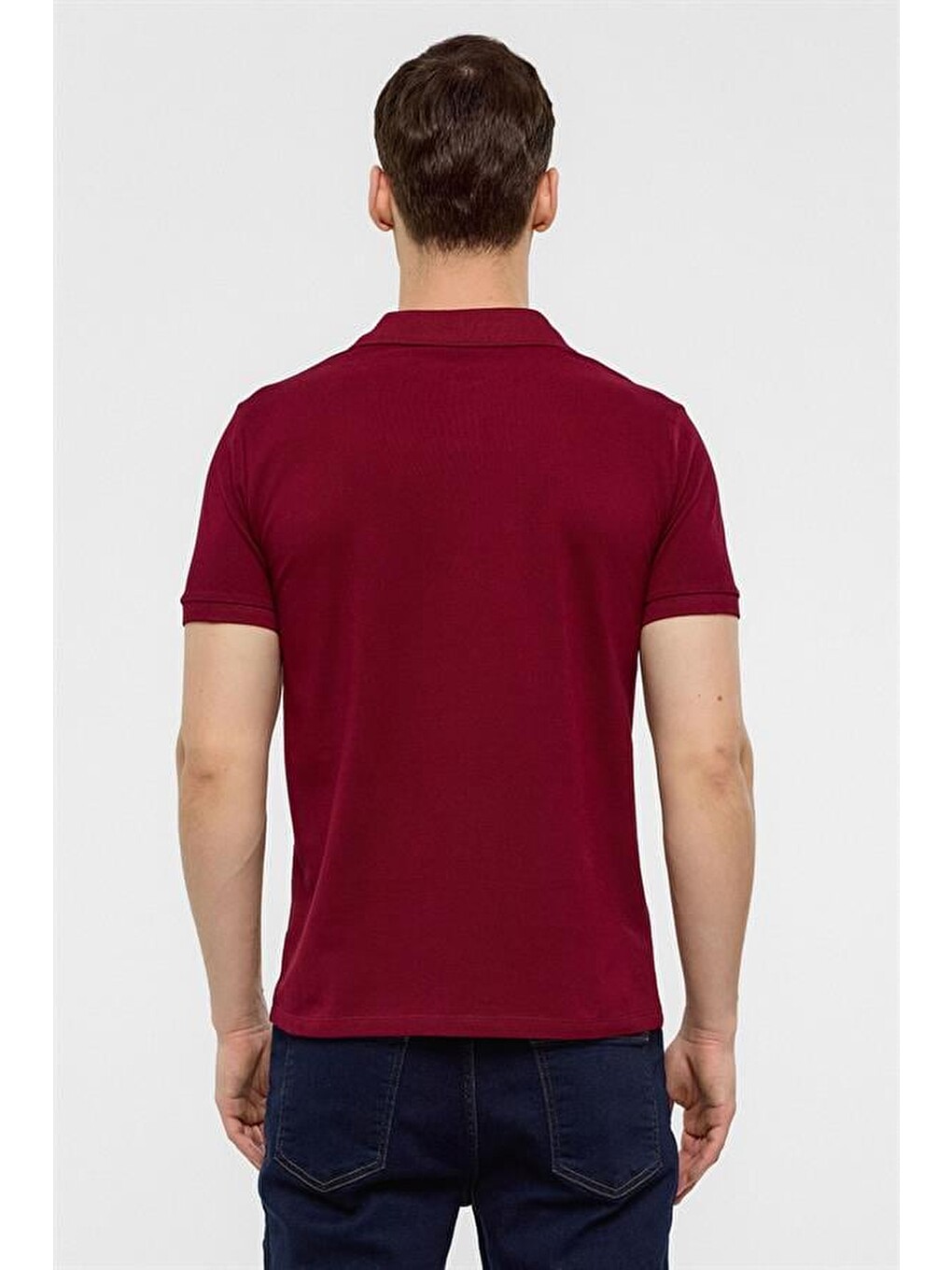 Koyu Bordo Slim Düz Polo Yaka Tişört-6